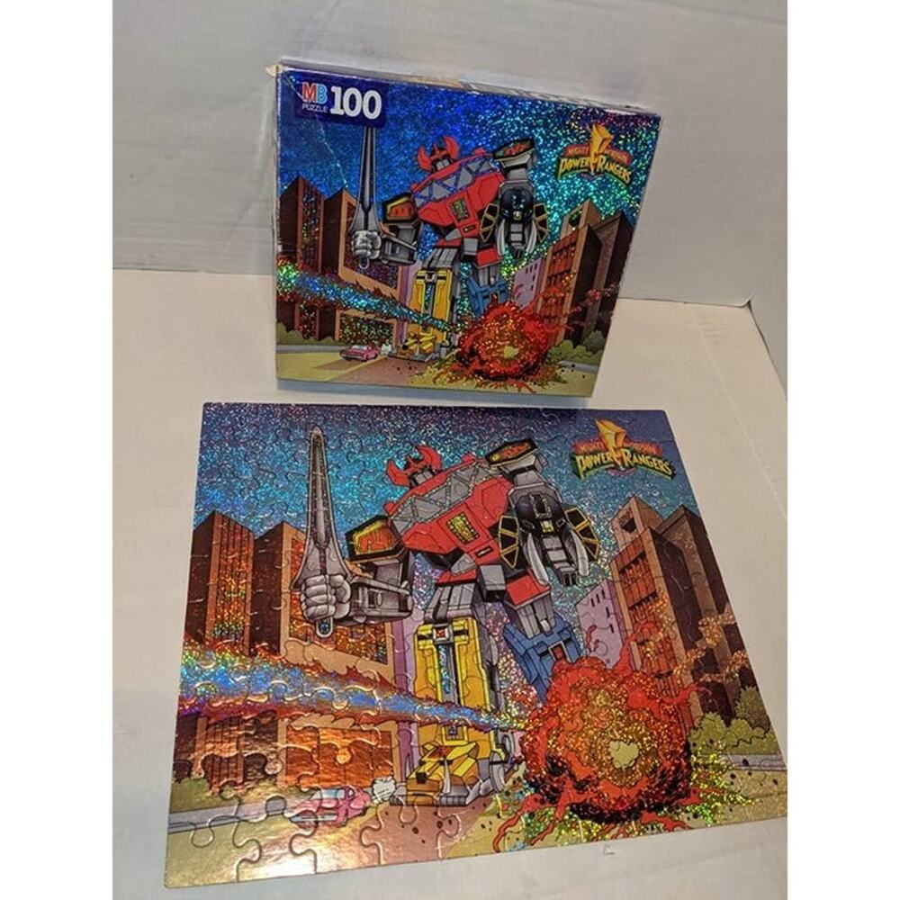 Vintage 1994 Mighty Morphin Power Rangers Megazord 100 Pc Holographic Puzzle MB